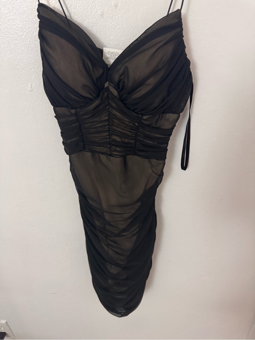 B Darlin Black Sheer Ruched Midi Dress